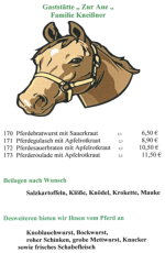 Pferdespezialitäten – Speisekarte